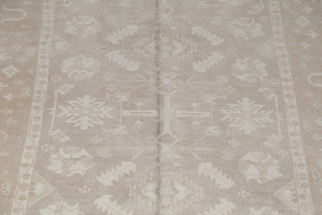 Vegetable Dye Muted Tan Oushak Turkish Hand-Knotted Runner Rug 7x16