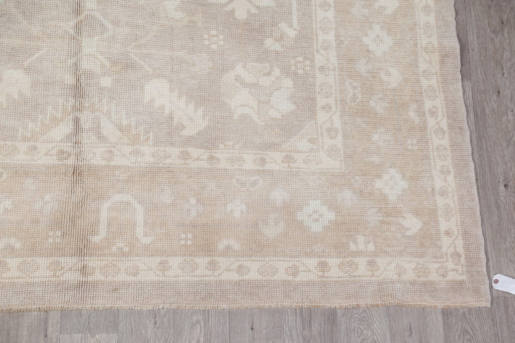 Vegetable Dye Muted Tan Oushak Turkish Hand-Knotted Runner Rug 7x16
