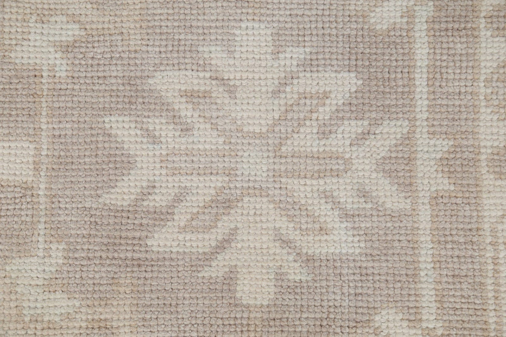 Vegetable Dye Muted Tan Oushak Turkish Hand-Knotted Runner Rug 7x16