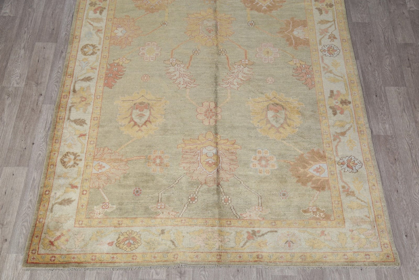 Vegetable Dye Green Pistachio Muted Oushak Turkish Runner Rug 7x22