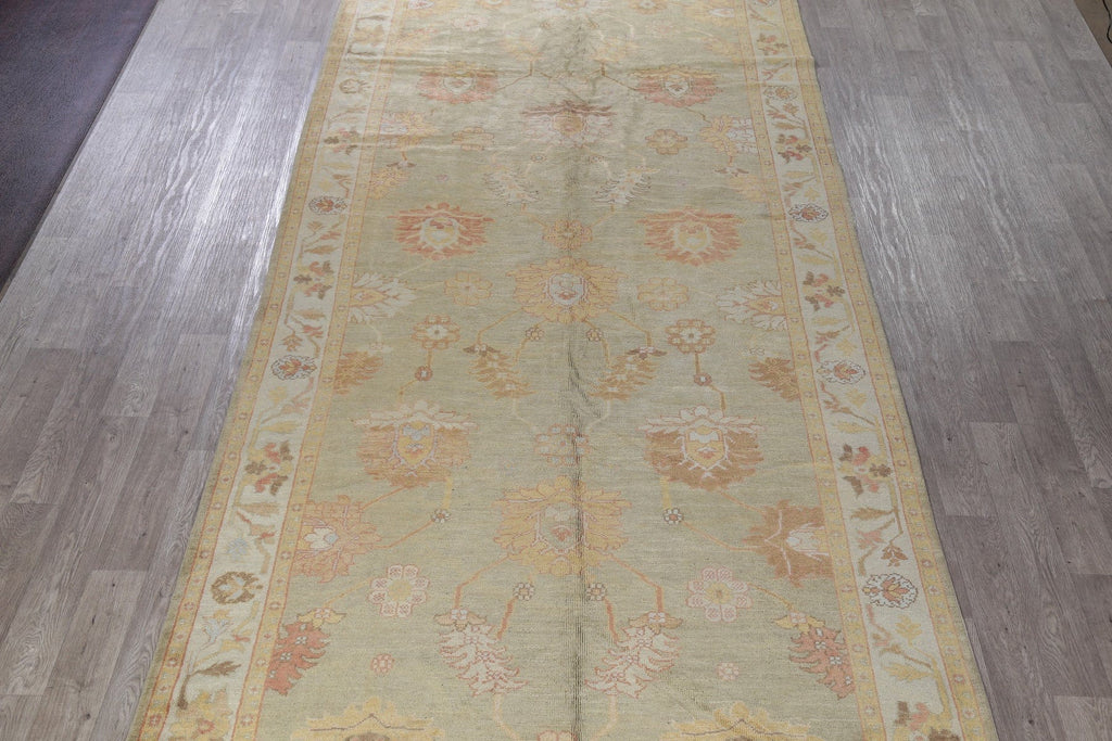 Vegetable Dye Green Pistachio Muted Oushak Turkish Runner Rug 7x22