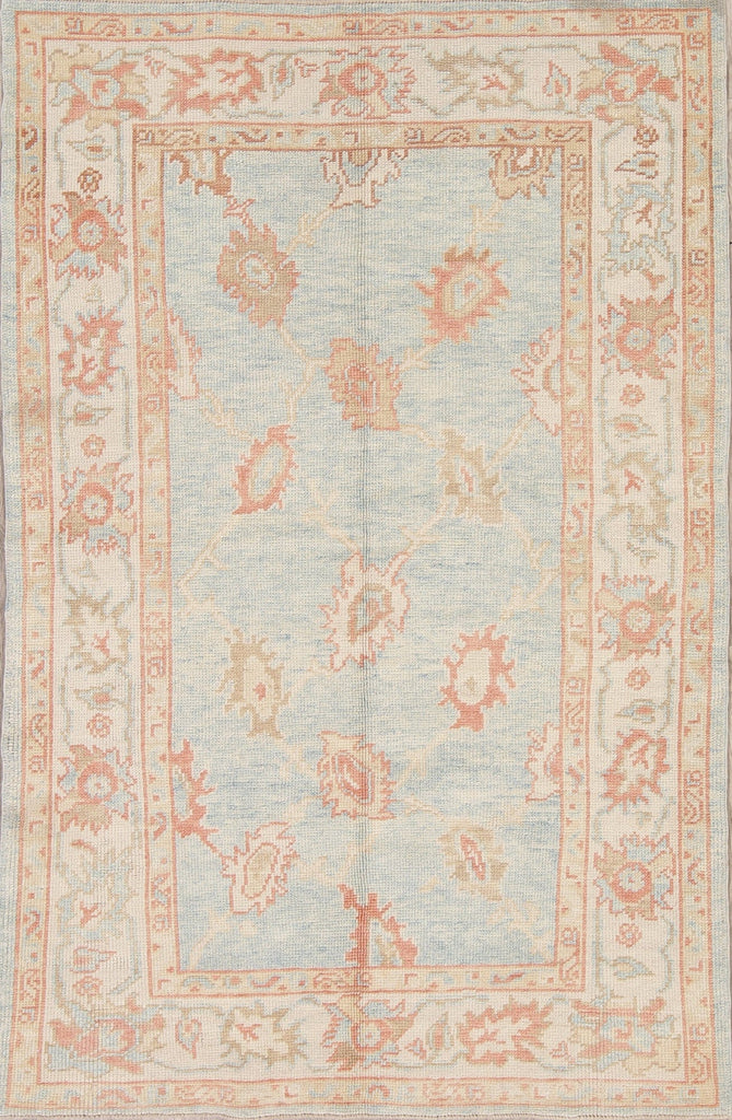 Vegetable Dye Muted Blue Oushak Turkish Hand-Knotted Area Rug 4x7