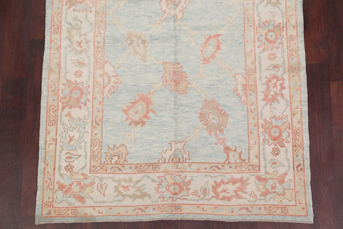 Vegetable Dye Muted Blue Oushak Turkish Hand-Knotted Area Rug 4x7