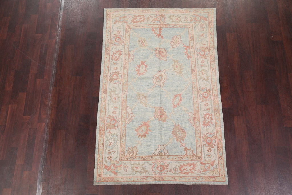 Vegetable Dye Muted Blue Oushak Turkish Hand-Knotted Area Rug 4x7