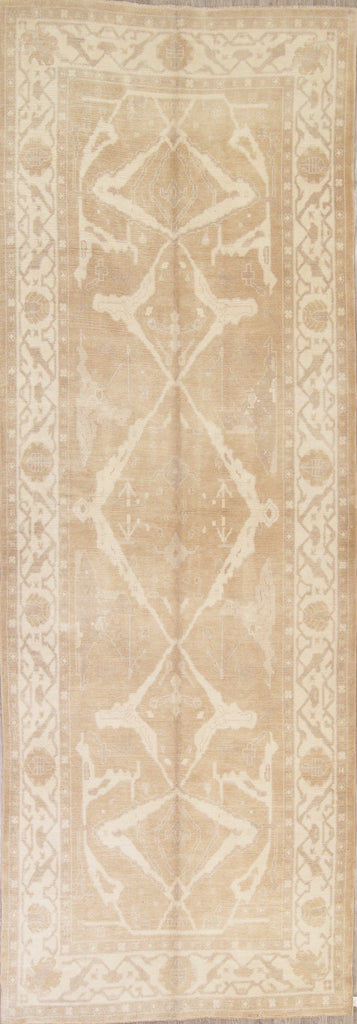 Vegetable Dye Muted Beige Oushak Turkish Runner Rug 6x16