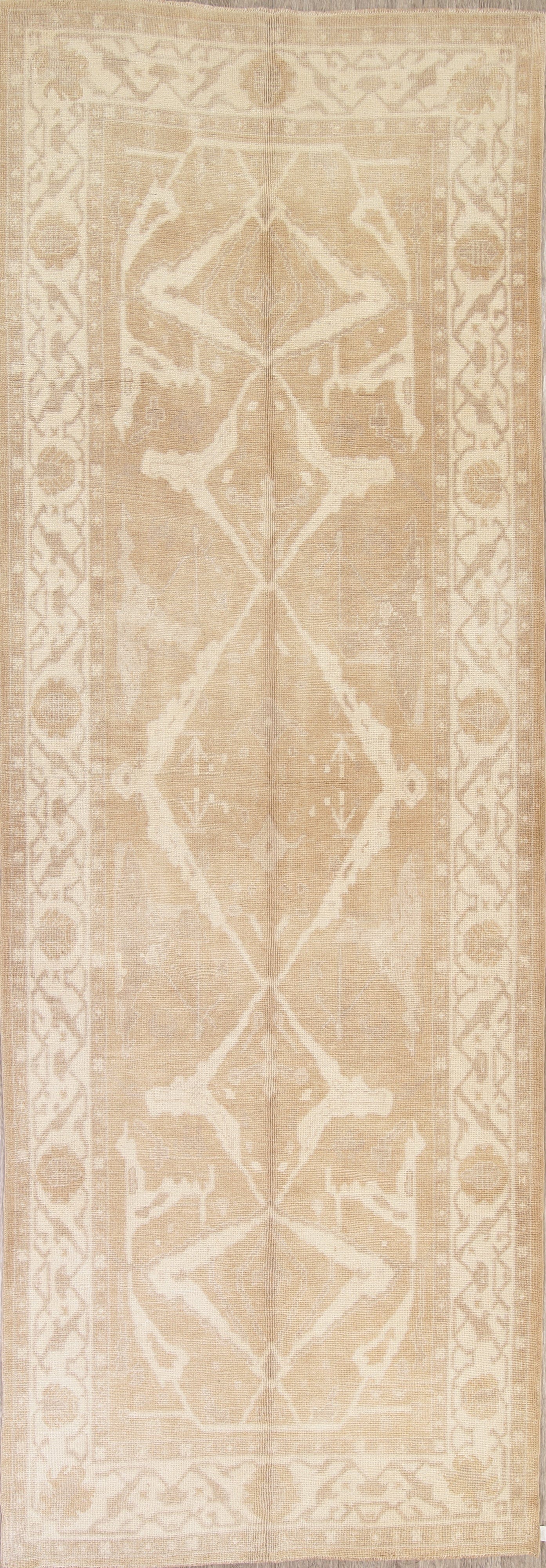 Vegetable Dye Muted Beige Oushak Turkish Runner Rug 6x16