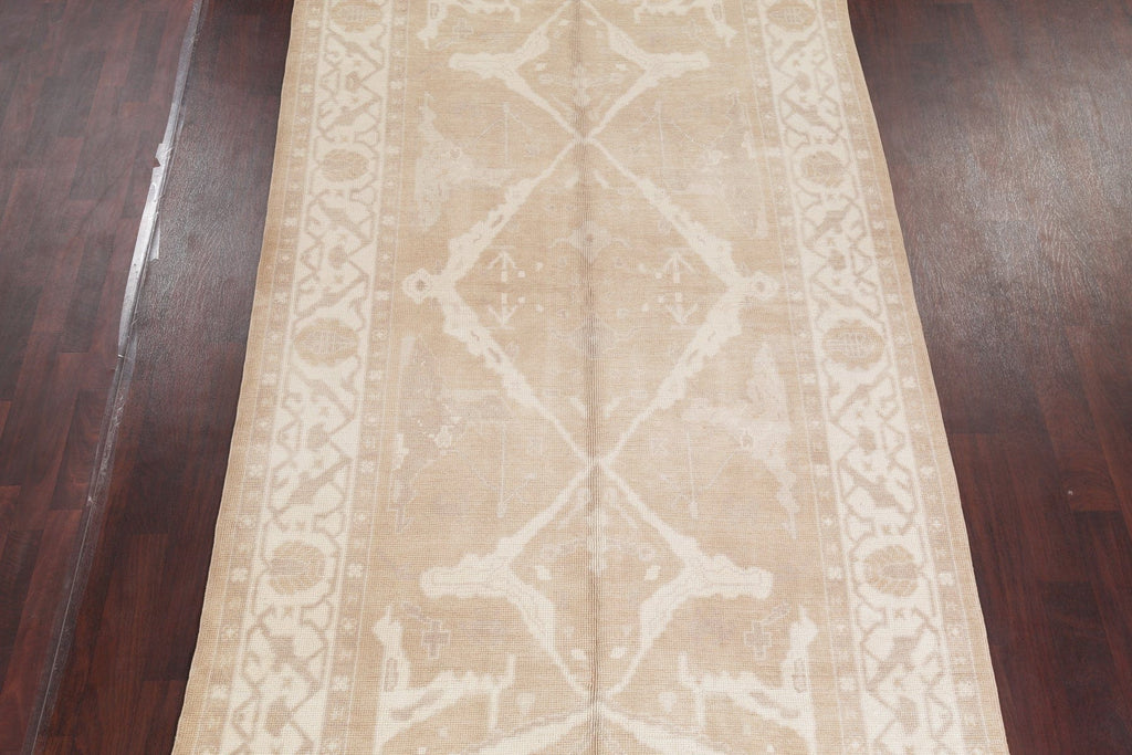 Vegetable Dye Muted Beige Oushak Turkish Runner Rug 6x16