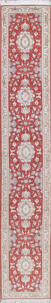 Vegetable Dye Floral Red Tabriz Persian Hand-Knotted Runner Rug 3x17