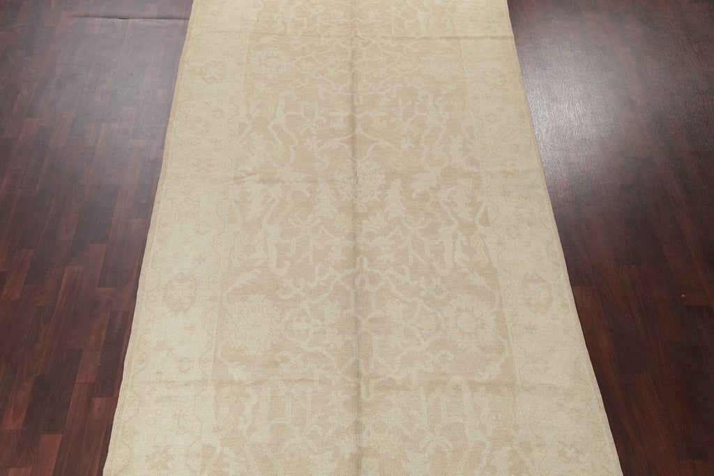 Vegetable Dye Muted Gold Oushak Turkish Hand-Knotted Runner Rug 7x16
