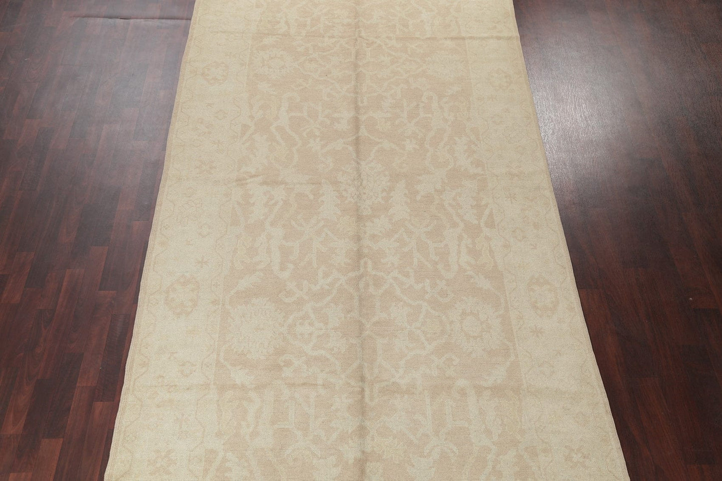 Vegetable Dye Muted Gold Oushak Turkish Hand-Knotted Runner Rug 7x16