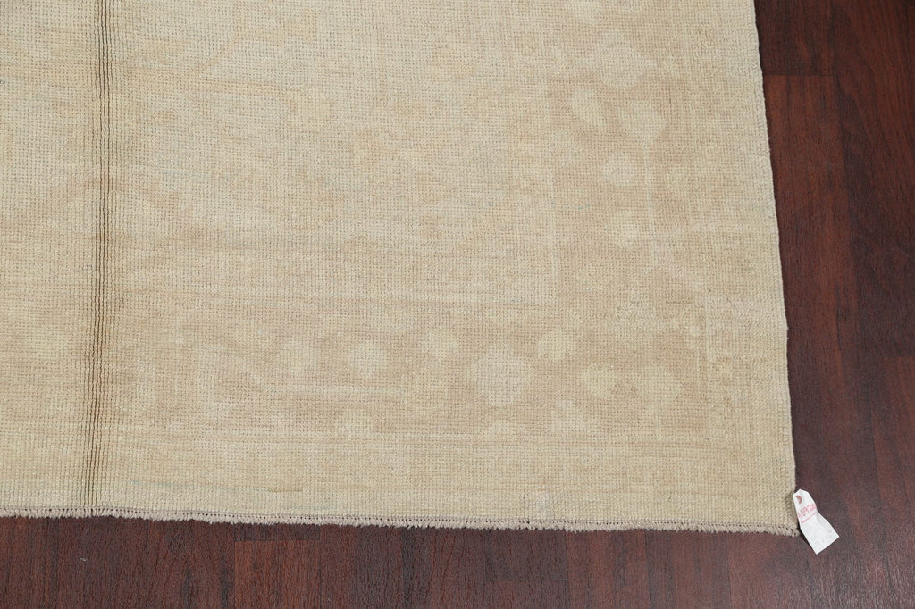 Vegetable Dye Muted Pale Blue Oushak Turkish Hand-Knotted Runner Rug 7x17