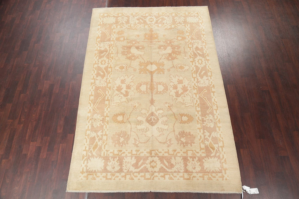 Vegetable Dye Muted Gold Oushak Turkish Hand-Knotted 7x11 Wool Area Rug