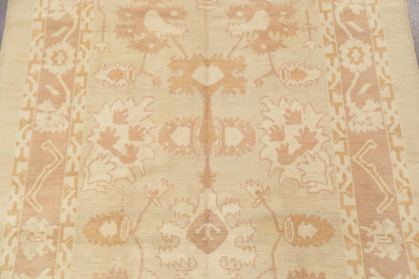 Vegetable Dye Muted Gold Oushak Turkish Hand-Knotted 7x11 Wool Area Rug