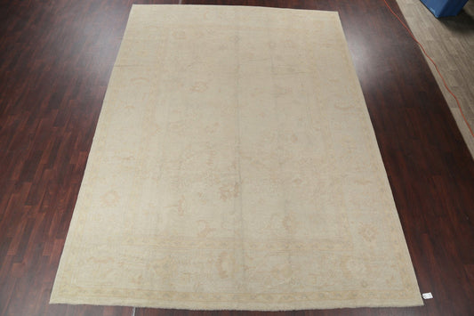 Vegetable Dye Wool Muted Beige Oushak Turkish Rug 11x15