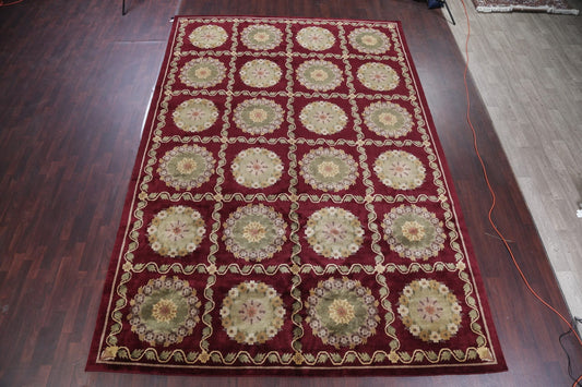 Geometric Red Aubusson Kathmando Oriental Hand-Knotted Area Rug 10x15