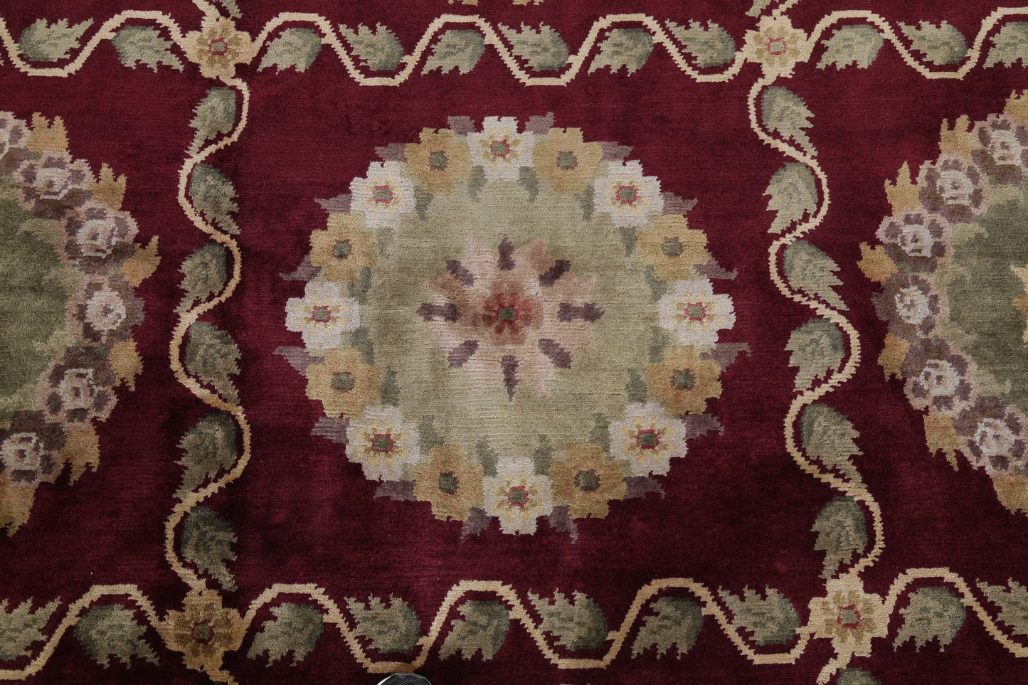 Geometric Red Aubusson Kathmando Oriental Hand-Knotted Area Rug 10x15