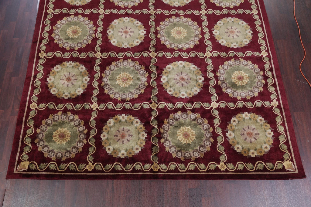 Geometric Red Aubusson Kathmando Oriental Hand-Knotted Area Rug 10x15