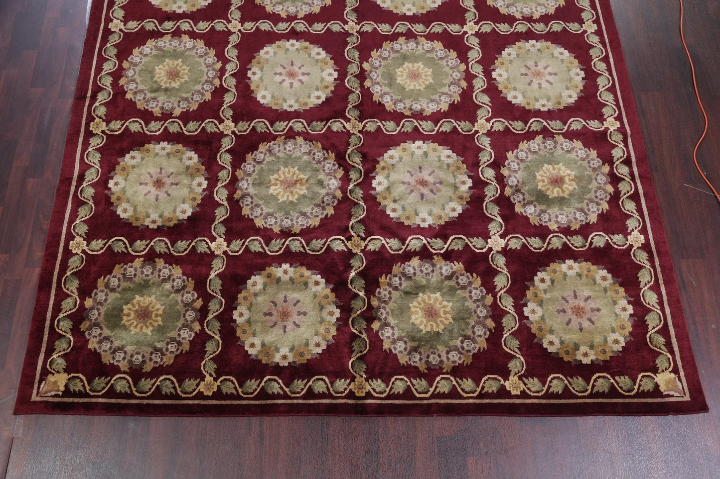 Geometric Red Aubusson Kathmando Oriental Hand-Knotted Area Rug 10x15