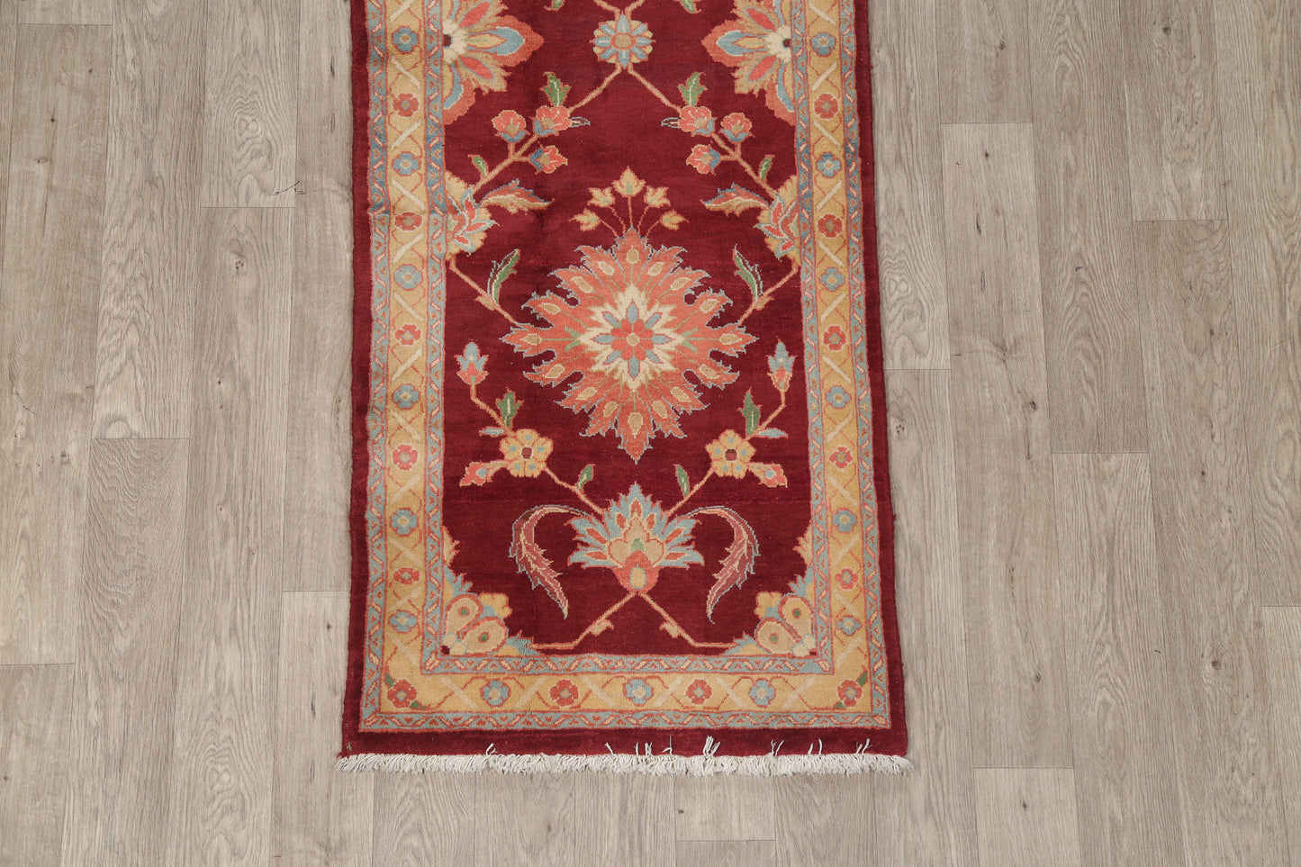 Floral Red Sultanabad Persian Hand-Knotted Runner Rug Wool 3x13