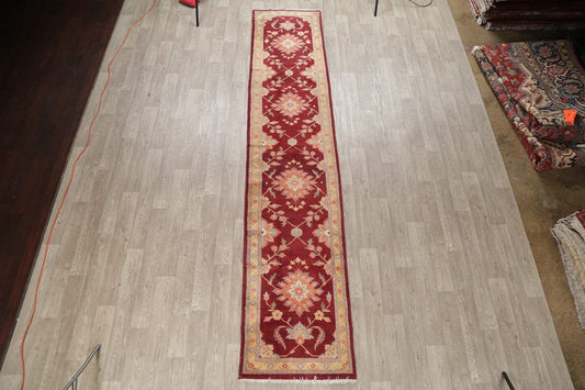 Floral Red Sultanabad Persian Hand-Knotted Runner Rug Wool 3x13