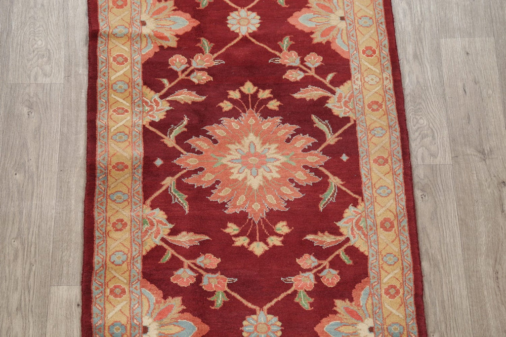 Floral Red Sultanabad Persian Hand-Knotted Runner Rug Wool 3x13