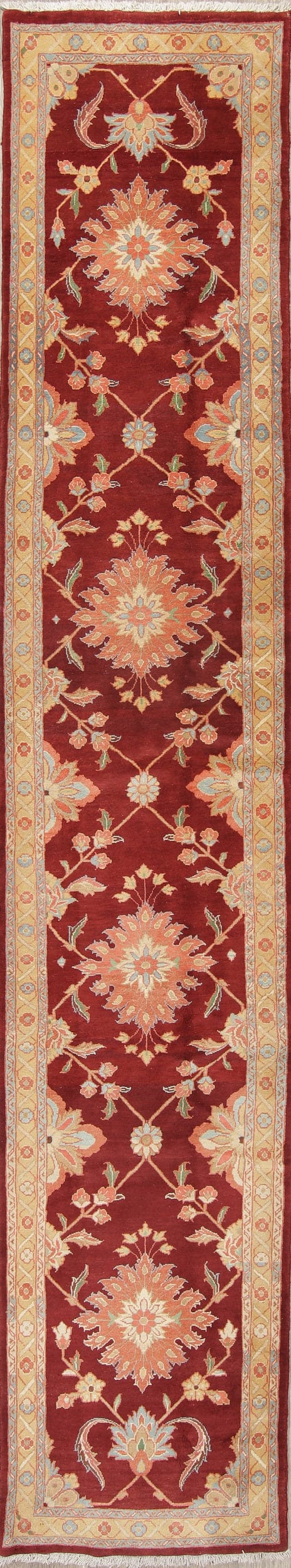 Floral Red Sultanabad Persian Hand-Knotted Runner Rug Wool 3x13