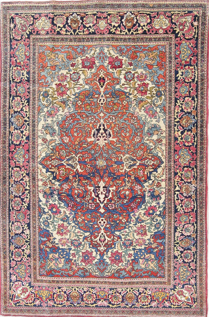 Pre-1900 Antique Vegetable Dye Sarouk Farahan Persian Area Rug 4x7