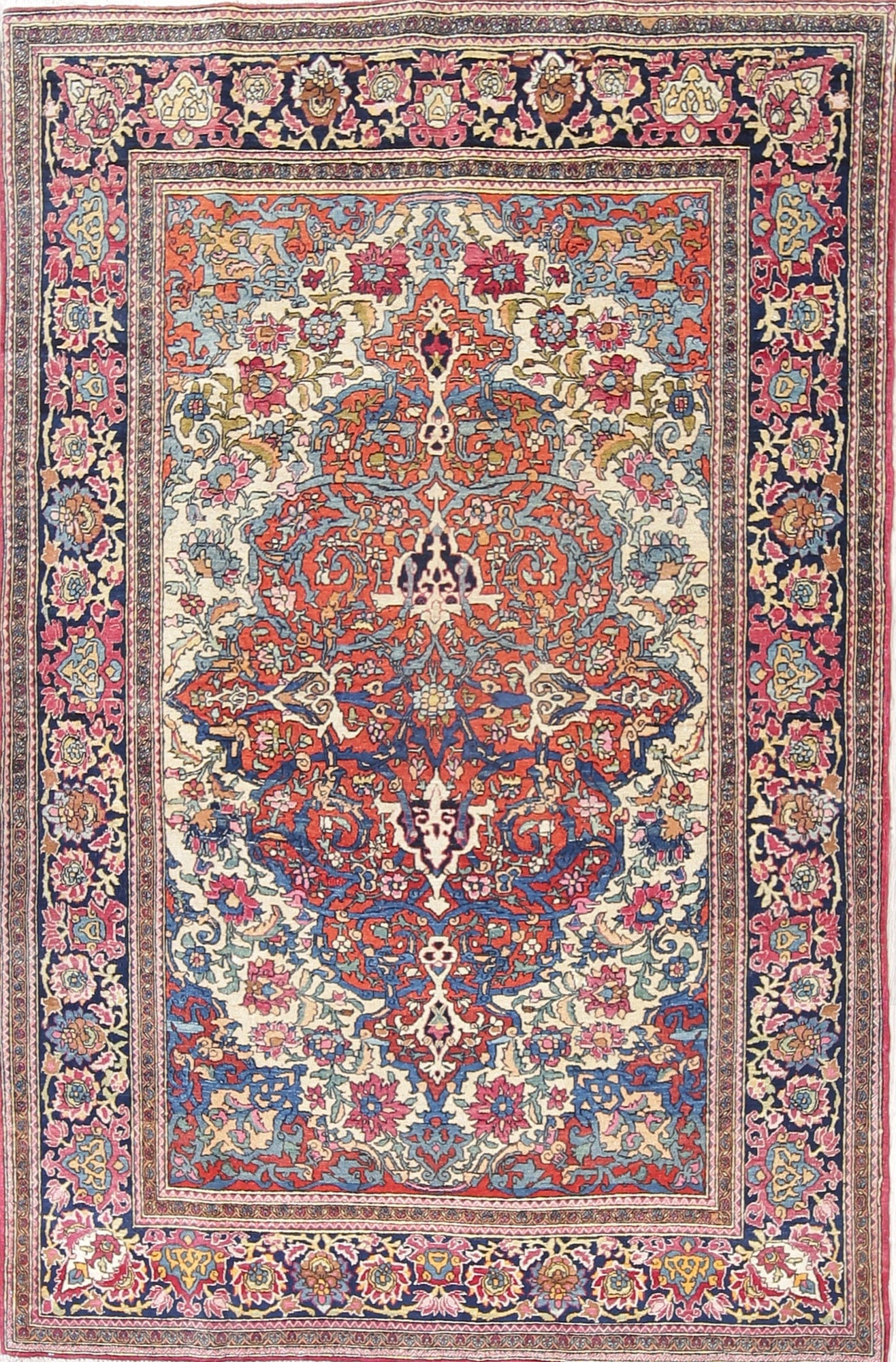 Pre-1900 Antique Vegetable Dye Sarouk Farahan Persian Area Rug 4x7