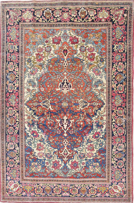 Pre-1900 Antique Vegetable Dye Sarouk Farahan Persian Area Rug 4x7