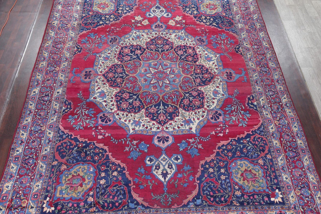 Pre-1900 Vegetable Dye Yazd Antique Persian Hand-Knotted  11x15 Wool Area Rug