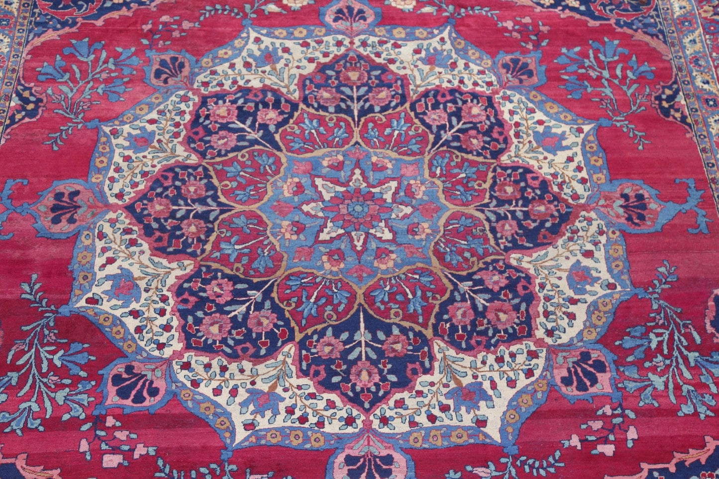 Pre-1900 Vegetable Dye Yazd Antique Persian Hand-Knotted  11x15 Wool Area Rug