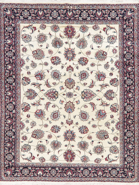 Floral Ivory Kashmar Persian Hand-Knotted Area Rug 8x11