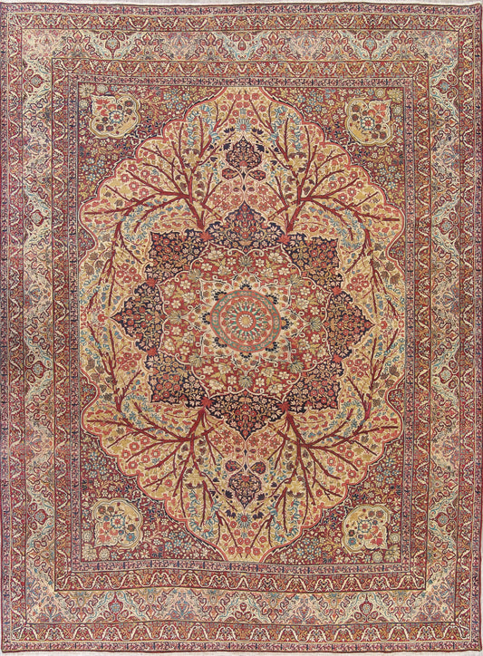 Pre-1900 Antique Kerman Ravar Persian Area Rug 11x14