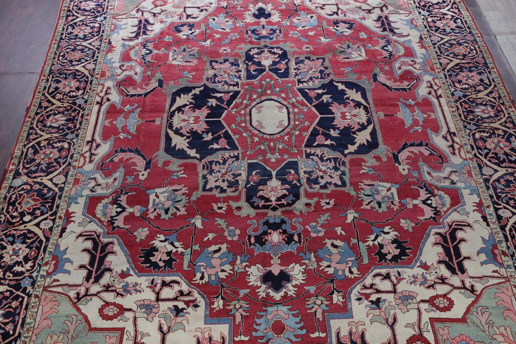 Vegetable Dye Antique Heriz Serapi Persian Hand-Knotted 13x19 Red Wool Rug