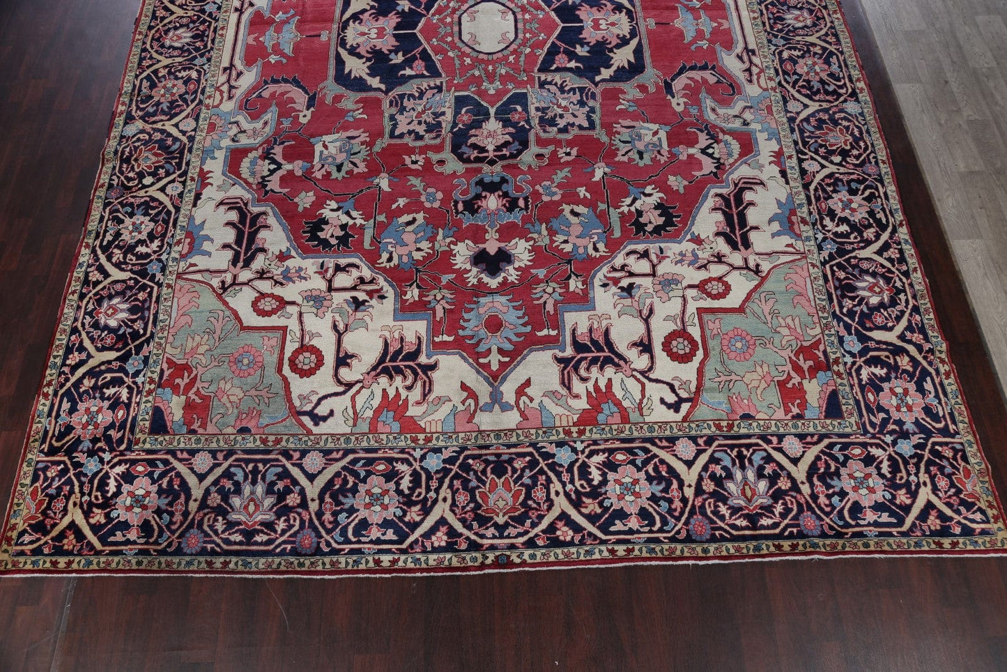 Vegetable Dye Antique Heriz Serapi Persian Hand-Knotted 13x19 Red Wool Rug