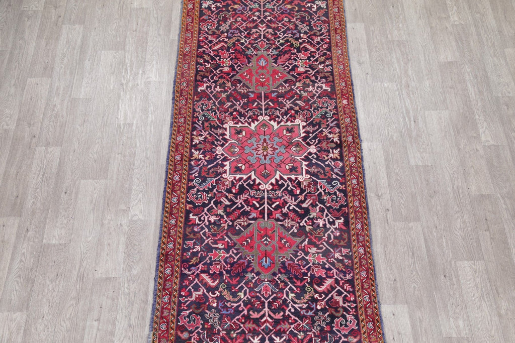 One of a Kind Geometric Heriz Persian Hand-Knotted 4x12 Wool Runner Rug