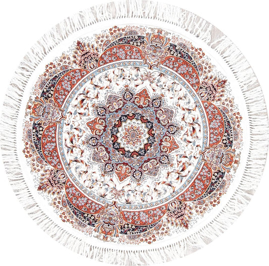 Floral Ivory Tabriz Persian Round Rug 3x3