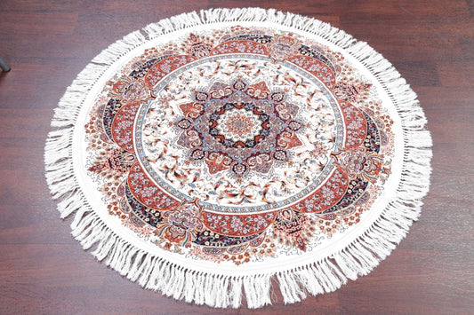 Floral Ivory Tabriz Persian Round Rug 3x3