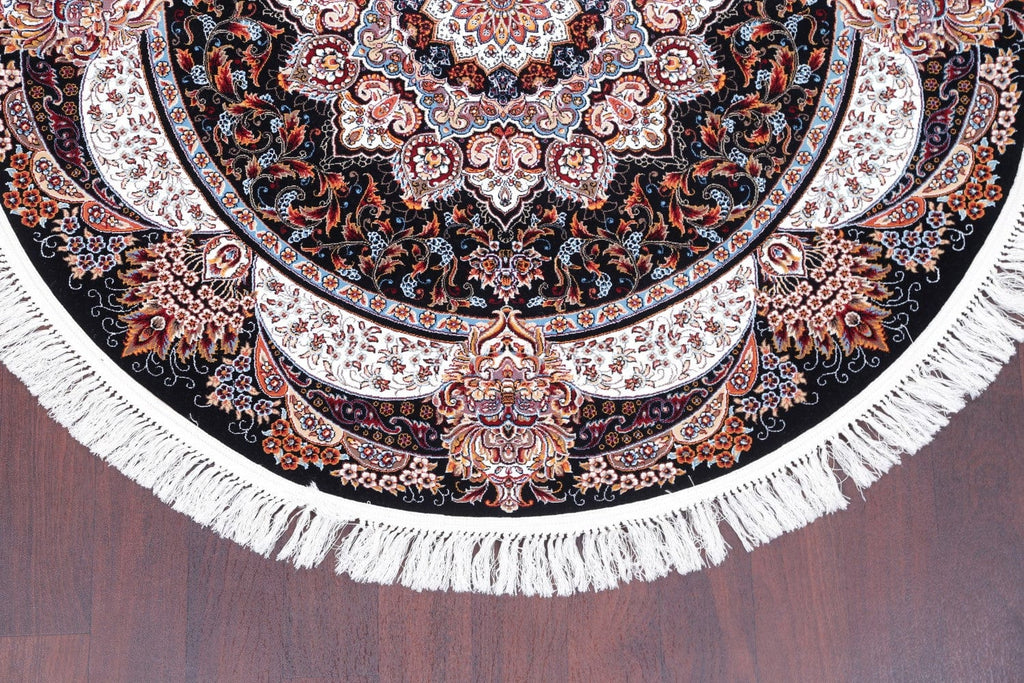 Black Floral Tabriz Persian Round Rug 5x5