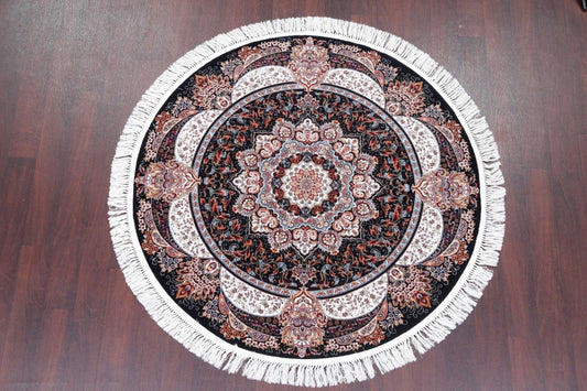 Black Floral Tabriz Persian Round Rug 5x5