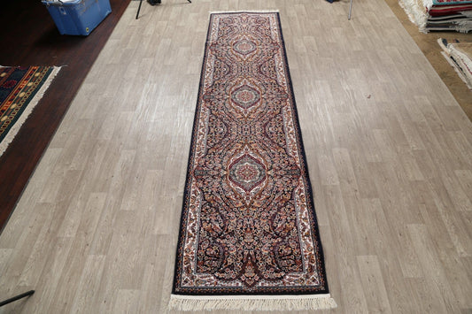 Black Floral Tabriz 3x13 Runner Rug