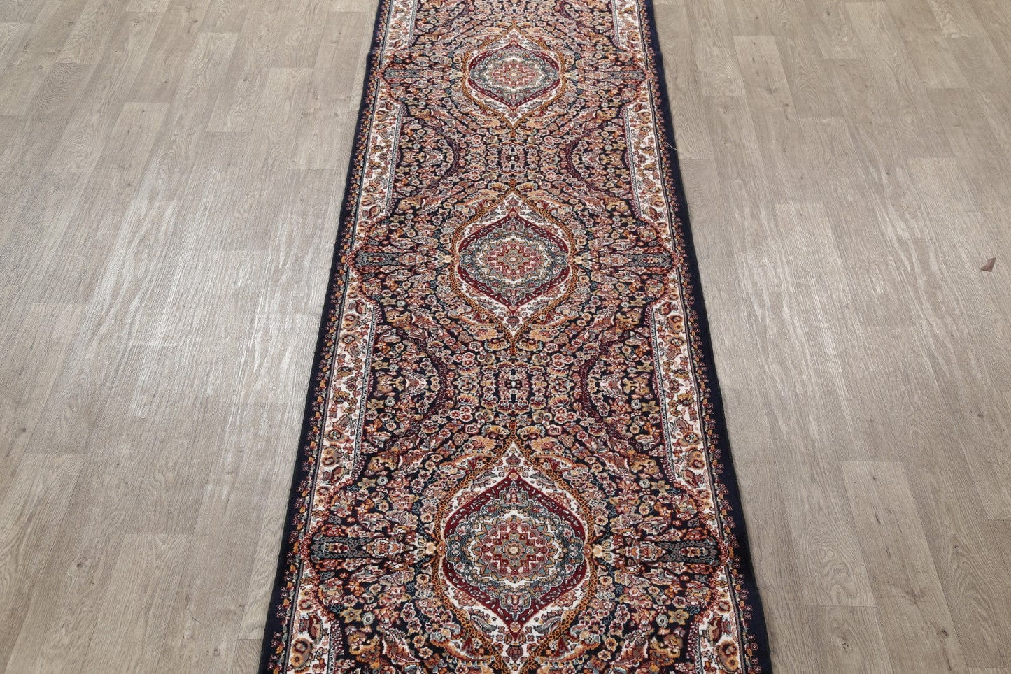 Black Floral Tabriz 3x13 Runner Rug