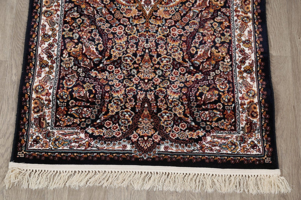 Black Floral Tabriz 3x13 Runner Rug