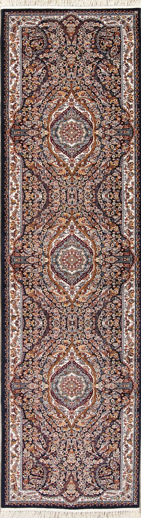 Black Floral Tabriz 3x13 Runner Rug