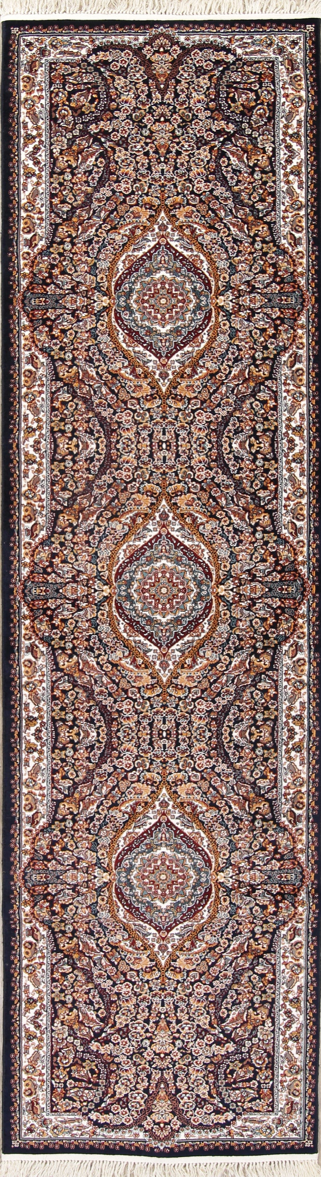 Black Floral Tabriz 3x13 Runner Rug