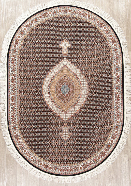 Black Oval Tabriz Mahi Area Rug 5x7