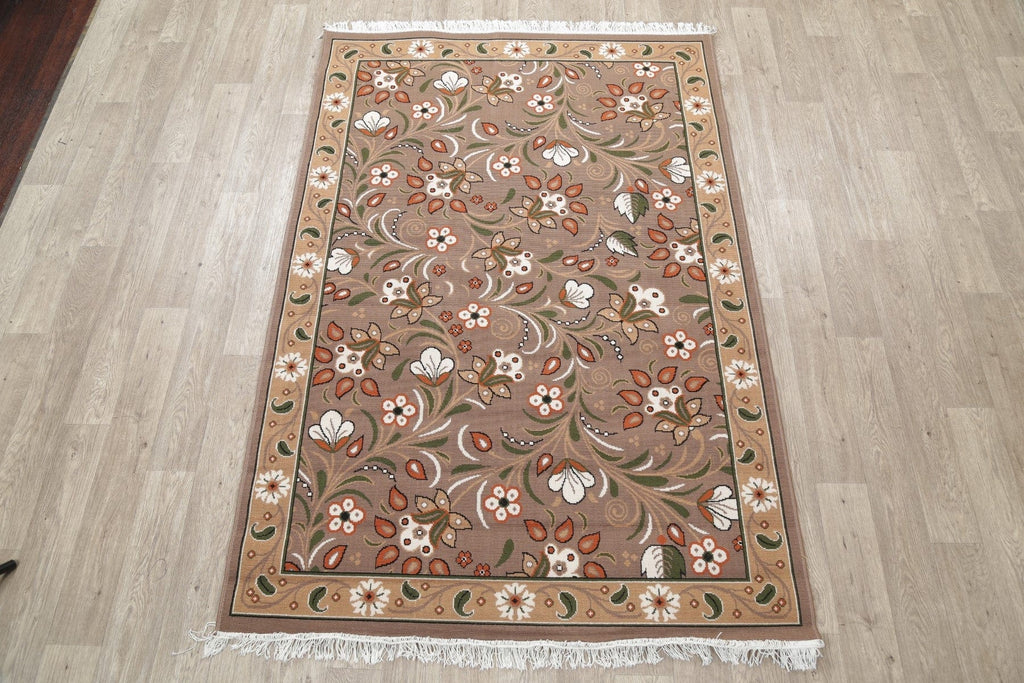 Brown Floral Modern Kilim Turkish Oriental 5x7 Area Rug