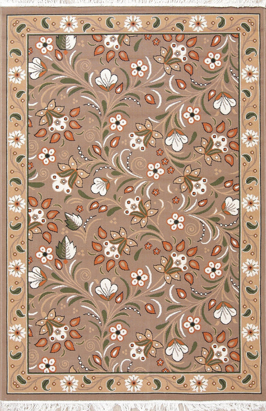 Brown Floral Modern Kilim Turkish Oriental 5x7 Area Rug