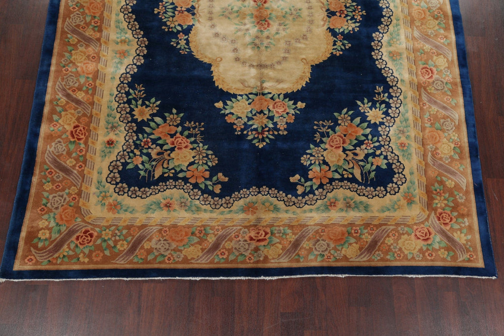Navy Blue Art Deco Chinese Hand-Knotted 9x12 Wool Area Rug