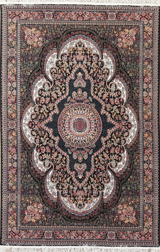 Black Floral Tabriz Turkish Oriental 7x10 Area Rug